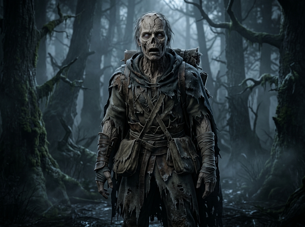 An Empty Man — humanoid figure in rotting clothes, face frozen and unblinking