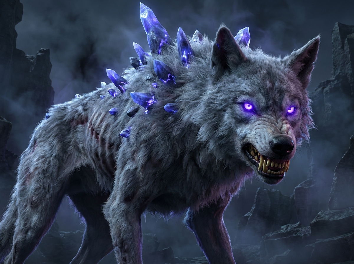 A Shardwolf — gaunt lupine form with glowing corrupted Pulse-stone spines